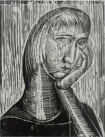 Mädchen mit aufgestütztem Arm, 1974, Holzschnitt, 45&nbsp;x&nbsp;34,8&nbsp;cm