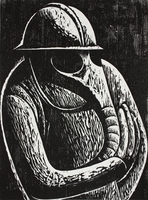 Zu Henri Barbusse &bdquo;Le Feu&rdquo;, Soldat mit Gasmaske, 1975, 34&nbsp;x&nbsp;25&nbsp;cm
