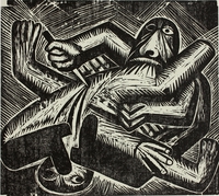 Zu Alfred Jarry &bdquo;Ubu roi&rdquo;, Die Rüpel, 1977, Holzschnitt, 43,3&nbsp;x&nbsp;49,5&nbsp;cm