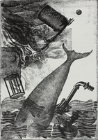 Zu B. Traven &bdquo;Das Totenschiff&rdquo;, II, 1963/64, Holzstich-Assemblage, 20,2&nbsp;x&nbsp;13,2&nbsp;cm