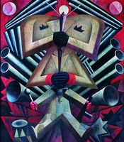 Sterne und Kanonen, Mitteltafel, 1987, Öl auf Hartfaser, 200&nbsp;x&nbsp;170&nbsp;cm, Gotha, Schlossmuseum