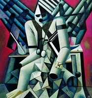 Mann mit spitzem Hut, 1989, Öl auf Leinwand, 139,5&nbsp;x&nbsp;130&nbsp;cm, Leipzig, Gerhard-Kurt-Müller-Stiftung