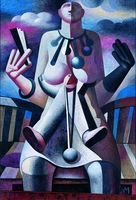 Frau mit Kind, 1992, Öl auf Leinwand, 139,5&nbsp;x&nbsp;130&nbsp;cm, Leipzig, Gerhard-Kurt-Müller-Stiftung