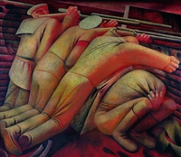 Hamburger Trilogie, Aufstand (Mittelteil), 1977/78, Öl auf Sperrholz, 200&nbsp;x&nbsp;230&nbsp;cm, Gotha, Schlossmuseum
