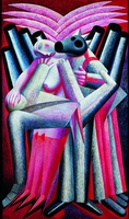 General und Tänzerin, 1981/82, Öl auf Hartfaser, 210,4&nbsp;x&nbsp;125&nbsp;cm, Leipzig, Museum der bildenden Künste