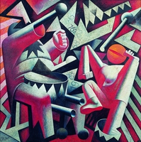 Knabe und Trommler, 1983/84, Öl auf Leinwand, 146&nbsp;x&nbsp;146&nbsp;cm, Erfurt, Angermuseum