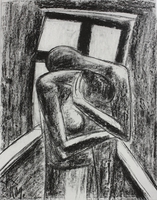 Paar vor Fenster, 1986, Kohle/Kreide, 63&nbsp;x&nbsp;49,4&nbsp;cm, Privatbesitz