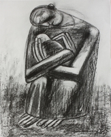 Sitzender weiblicher Akt, 1987, Kohle, weiß gehöht, 62&nbsp;x&nbsp;49&nbsp;cm, Privatbesitz